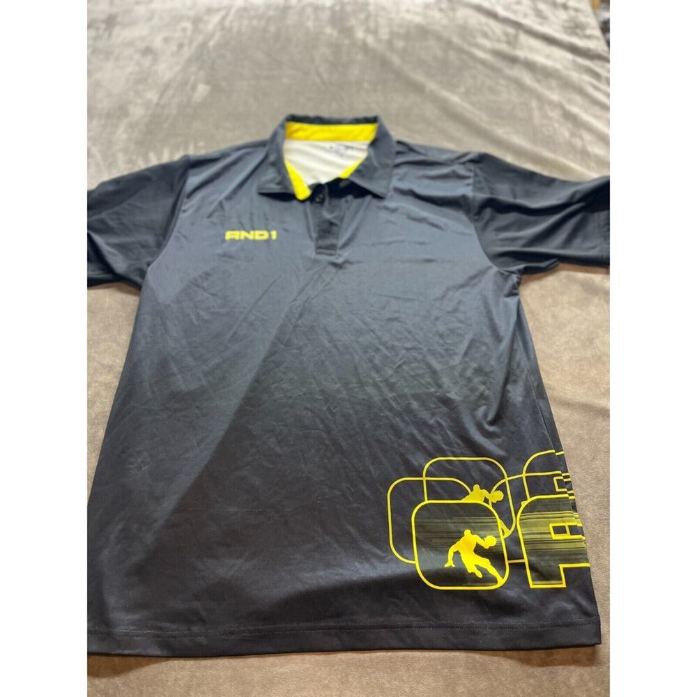 And1 Polo Shirt Men's Size Large Black Collared Knit Yellow Logo